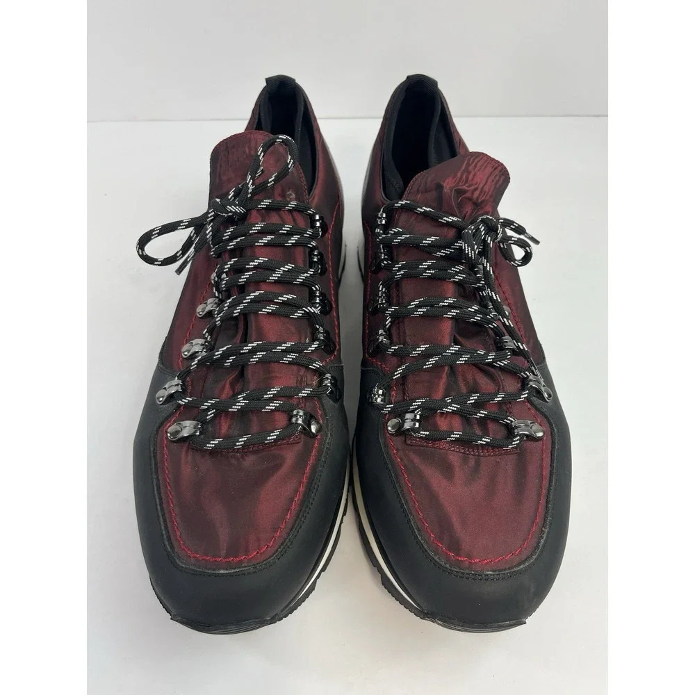 KARL LAGERFELD Men's 13M Low Top Hiking Shoe Nylon & Leather Maroon & Black